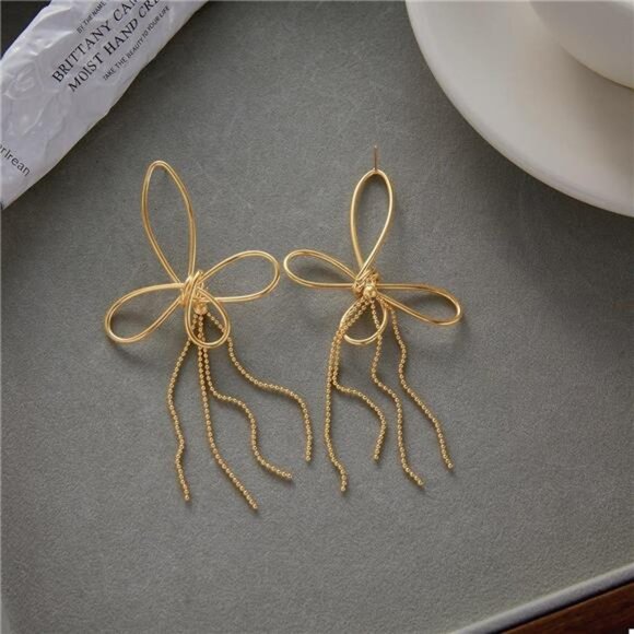 18K Gold-Plated Tassel Bow Earrings - Picture 7 of 7